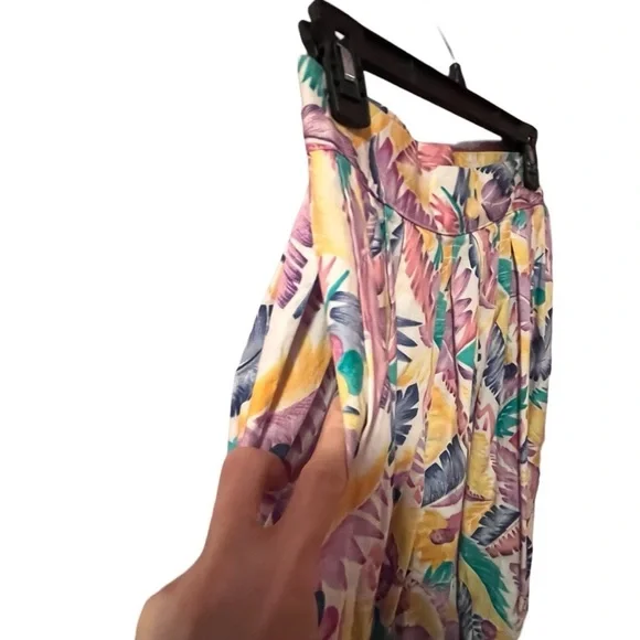 VINTAGE 80S MIDI SKIRT TROPICAL FLORAL PRINT COLORFUL PASTELS POCKETS XS - Picture 8 of 10